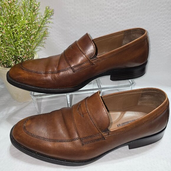 JOHNSTON AND MURPHY FLEX PENNY LOAFERS LEATHER BROWN MENS SIZE  EUC - Picture 1 of 10